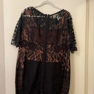 Lace Black with brown under sheath Cocktail dress